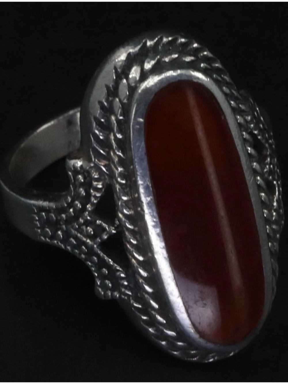 Vintage Sterling-silver Red Carnelian Oval Ring size 7 enlarged photo